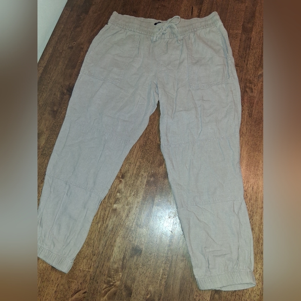 Calvin Klein Linen Blend Tan Jogger Style Pants Lagenlook Boho Elastic Waist 12